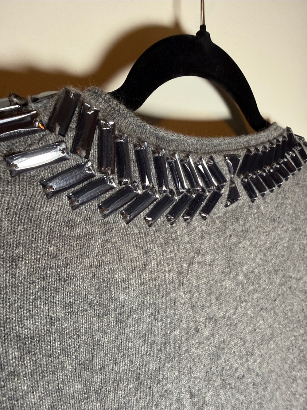 Tory Burch Gray V‑Neck Sweater with Silver Beaded Trim - Picture 6 of 8
